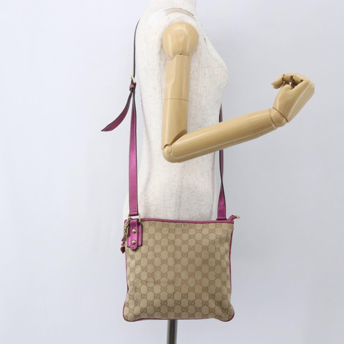 GUCCI GG Canvas Shoulder Bag Beige Pink gold 144388 Auth 156272