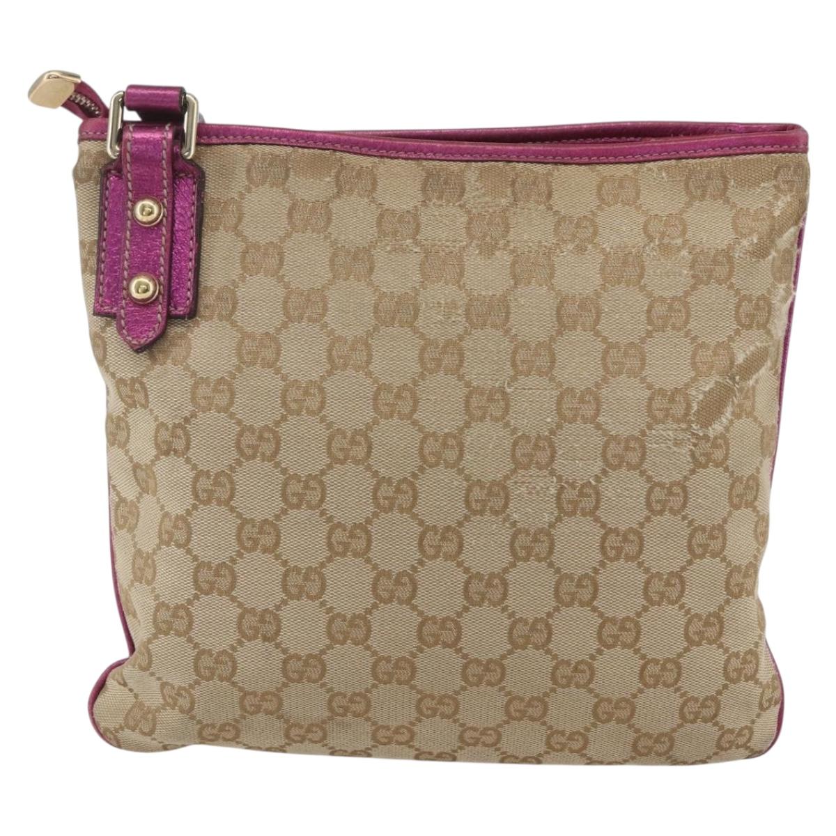GUCCI GG Canvas Shoulder Bag Beige Pink gold 144388 Auth 156272