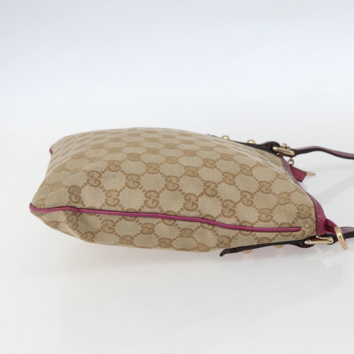 GUCCI GG Canvas Shoulder Bag Beige Pink gold 144388 Auth 156272