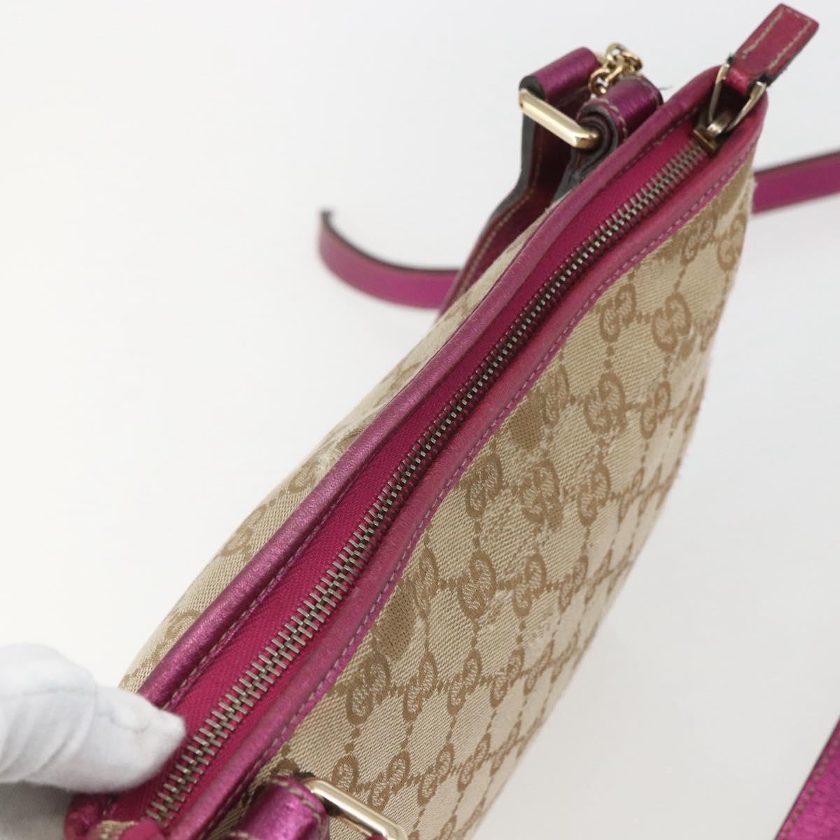 GUCCI GG Canvas Shoulder Bag Beige Pink gold 144388 Auth 156272