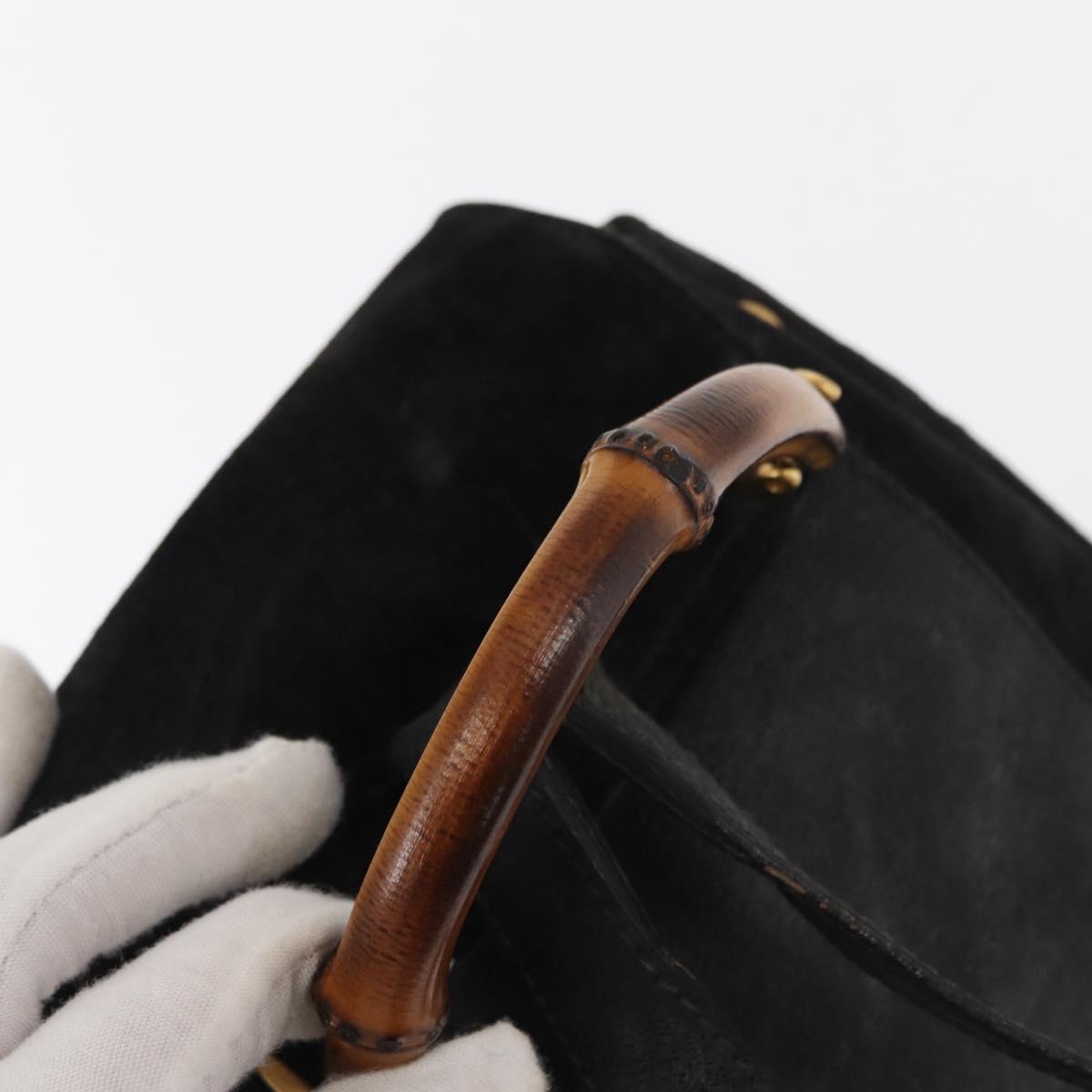 GUCCI Bamboo Backpack Leather Black Gold 003 2058 0030 Auth 156278