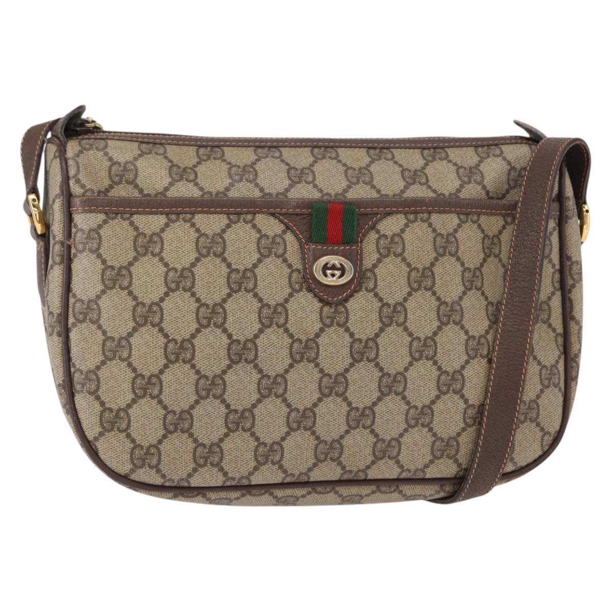 GUCCI GG Supreme Web Sherry Line Bag PVC Beige Gold 89 02 077 Auth 156280