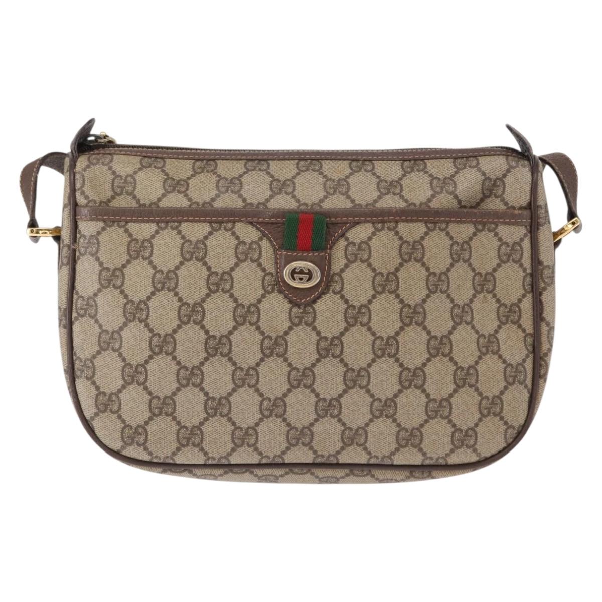 GUCCI GG Supreme Web Sherry Line Bag PVC Beige Gold 89 02 077 Auth 156280
