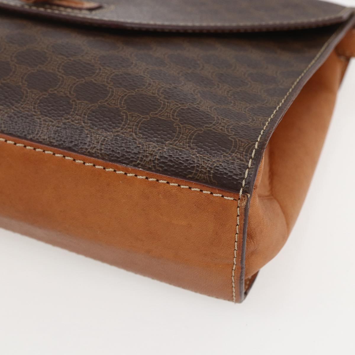 CELINE Macadam Canvas Shoulder Bag PVC Leather Brown Gold Auth 156281