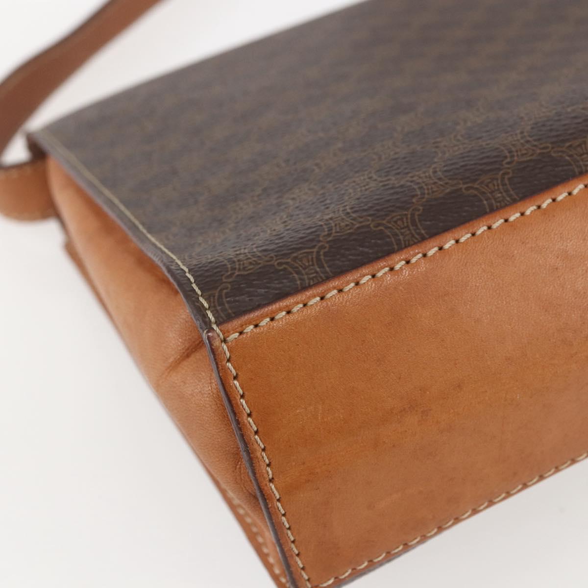 CELINE Macadam Canvas Shoulder Bag PVC Leather Brown Gold Auth 156281