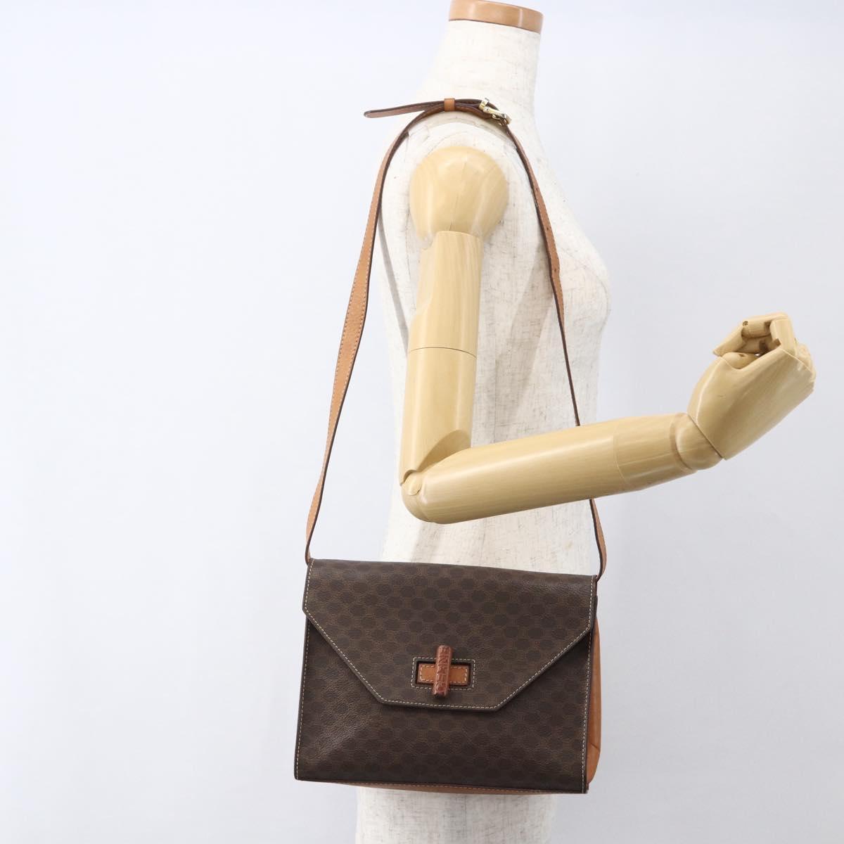CELINE Macadam Canvas Shoulder Bag PVC Leather Brown Gold Auth 156281