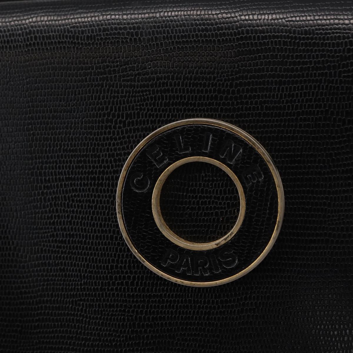 CELINE Circle Shoulder Bag Leather Black Gold Auth 156282