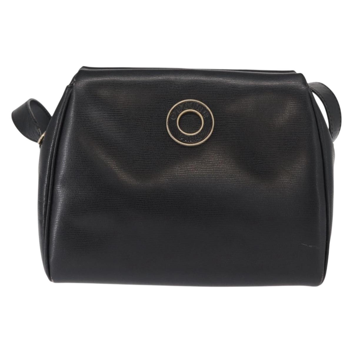 CELINE Circle Shoulder Bag Leather Black Gold Auth 156282