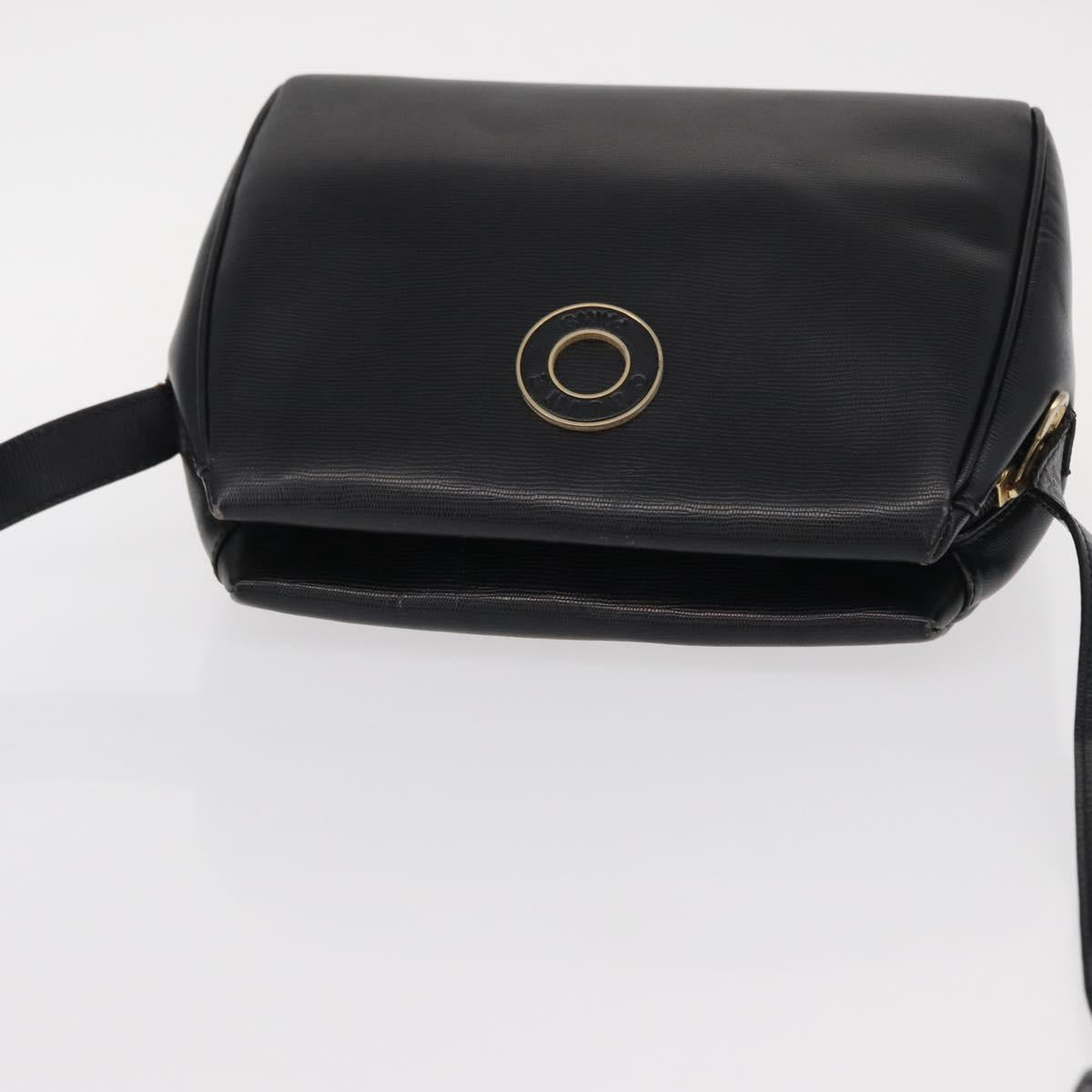 CELINE Circle Shoulder Bag Leather Black Gold Auth 156282
