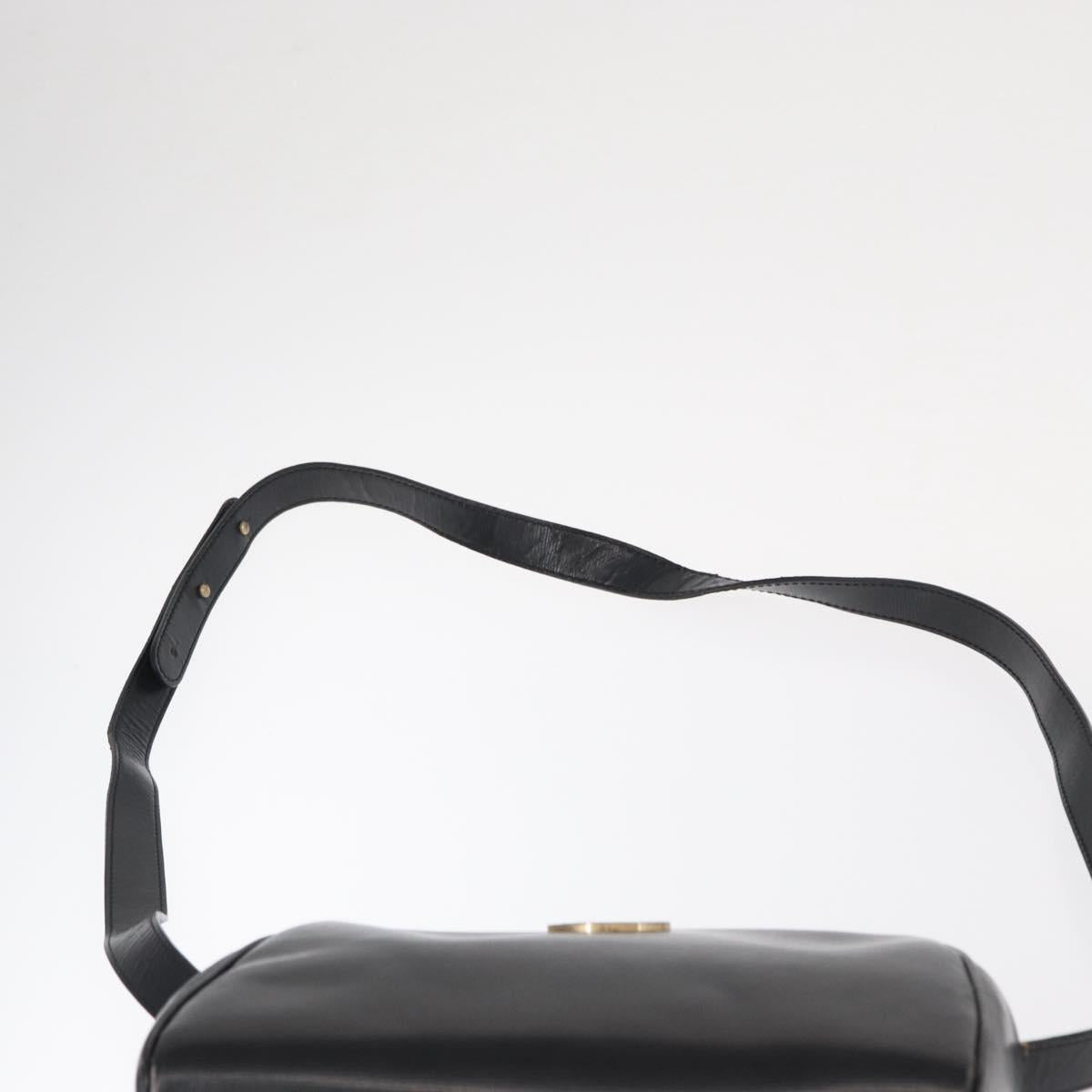 CELINE Circle Shoulder Bag Leather Black Gold Auth 156282