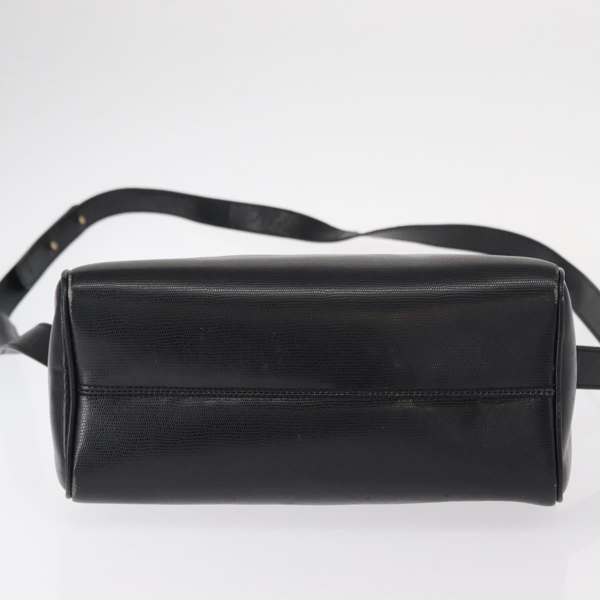 CELINE Circle Shoulder Bag Leather Black Gold Auth 156282