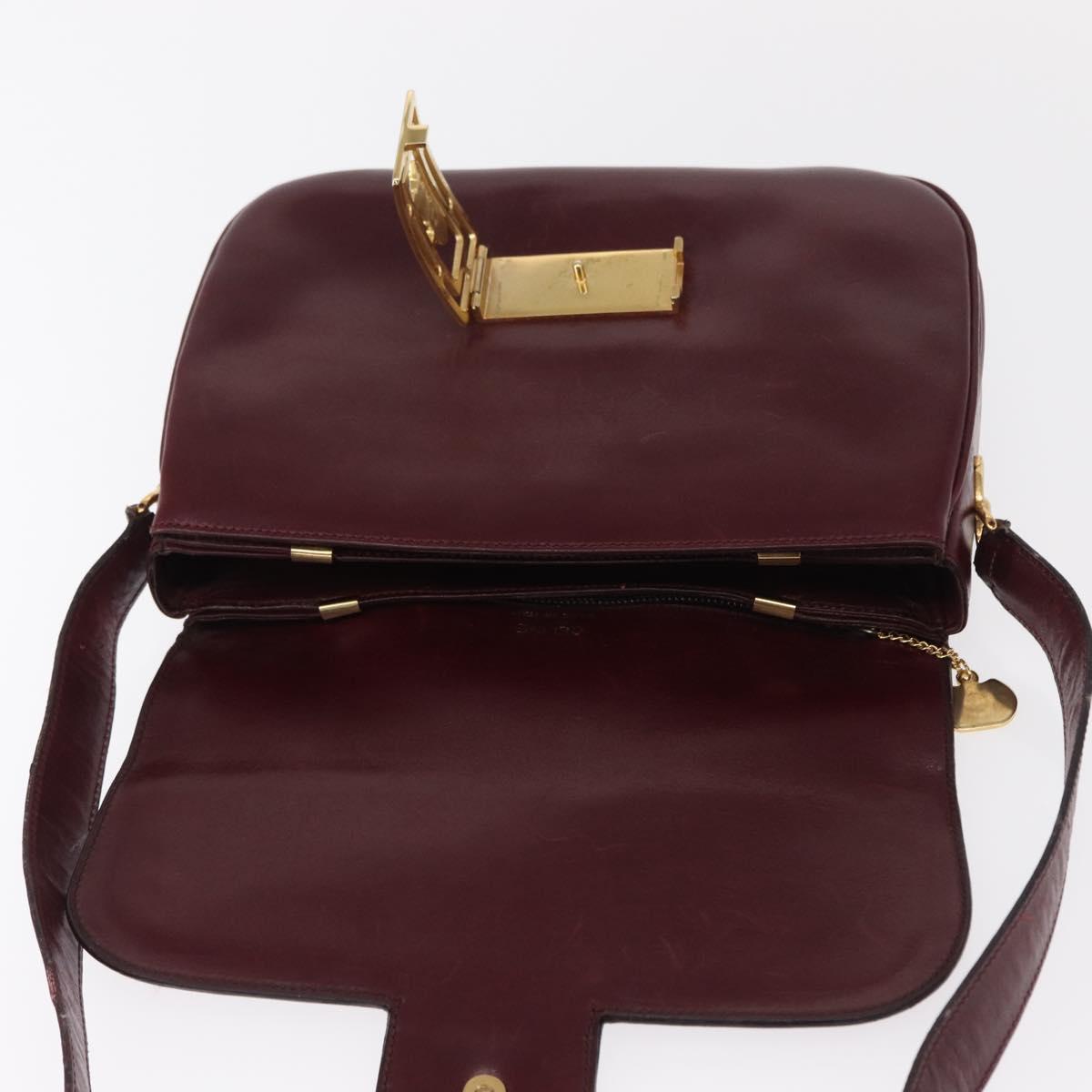 CELINE Horse Carriage Shoulder Bag Leather Bordeaux Gold Auth 156289