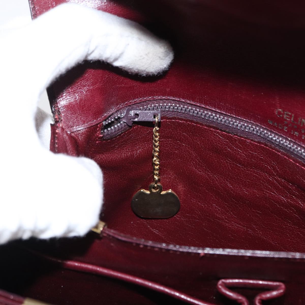 CELINE Horse Carriage Shoulder Bag Leather Bordeaux Gold Auth 156289