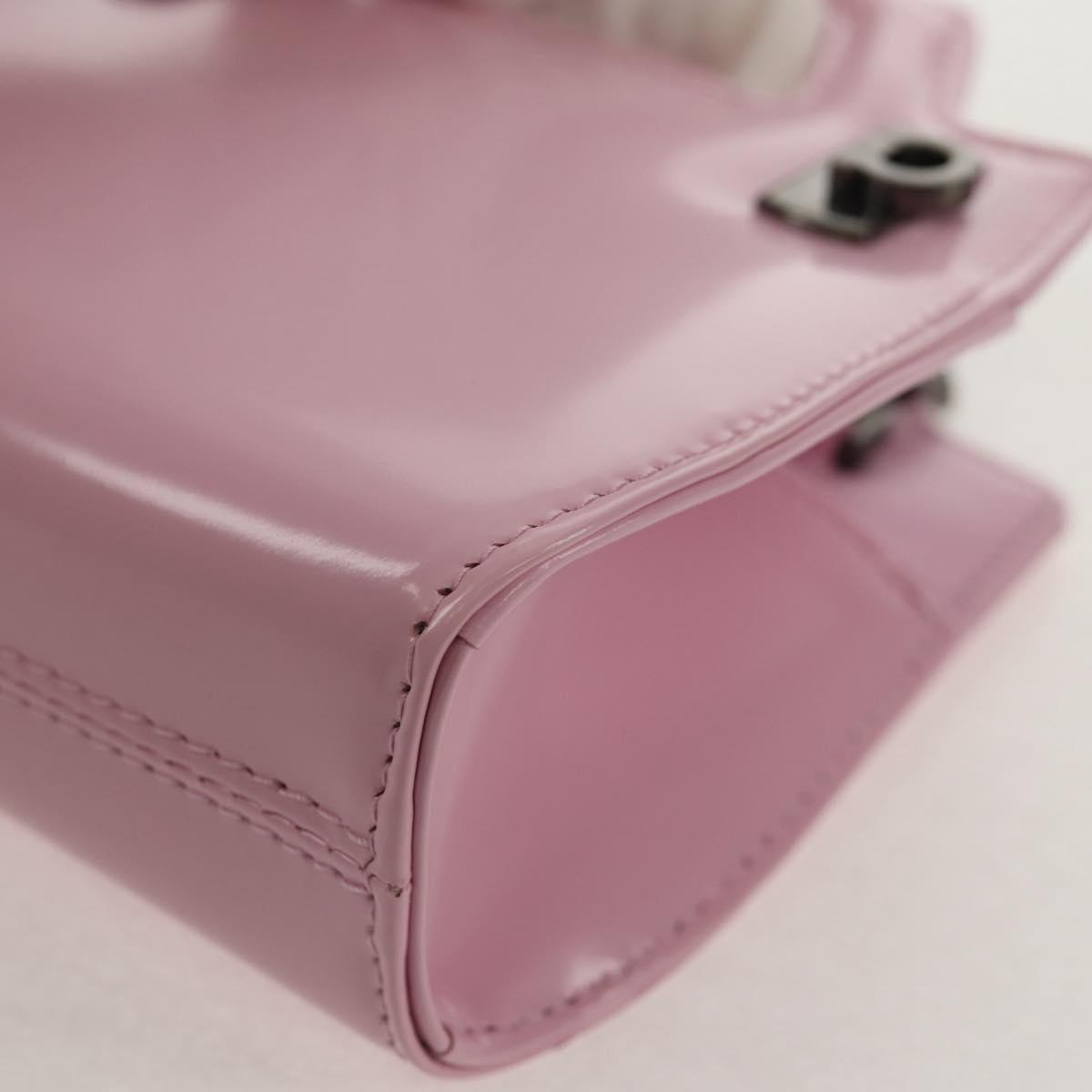 Salvatore Ferragamo Chain Gancini Shoulder Pouch Enamel 2way Pink Auth 156294V