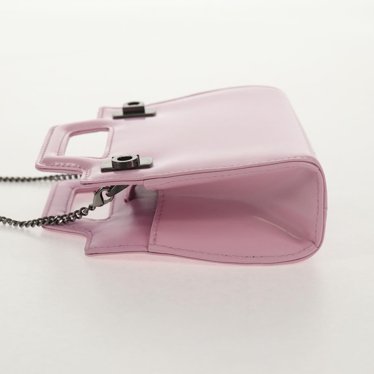 Salvatore Ferragamo Chain Gancini Shoulder Pouch Enamel 2way Pink Auth 156294V