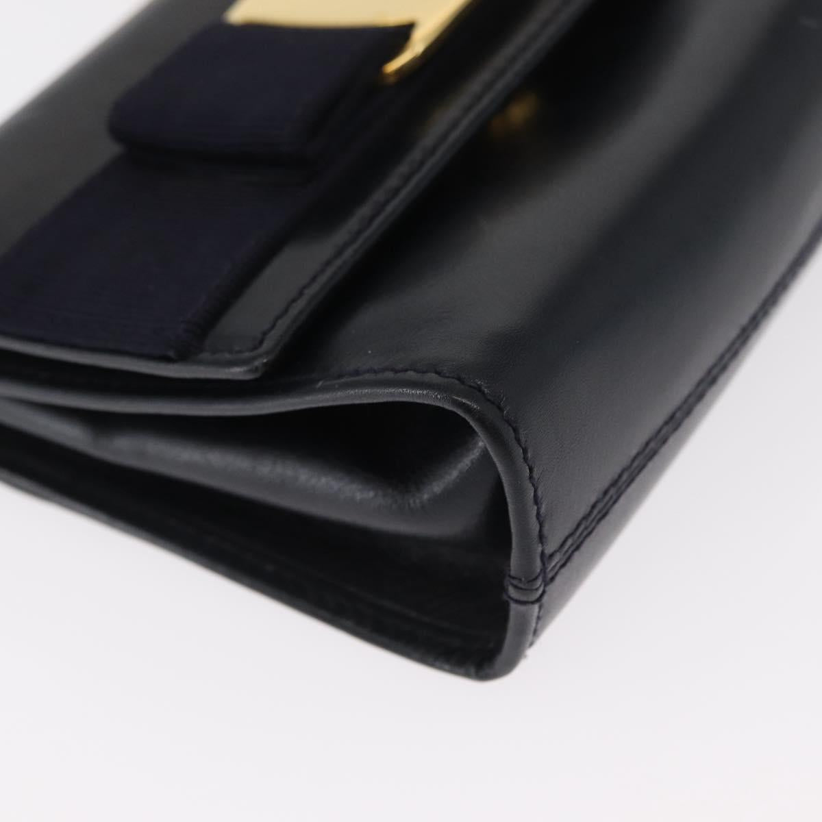 Salvatore Ferragamo Shoulder Bag Leather Navy Gold Auth 156321