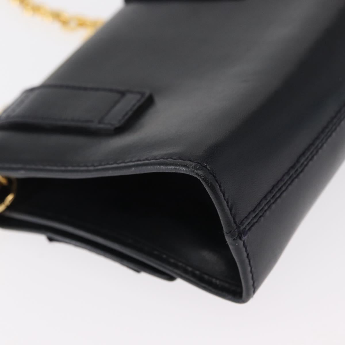 Salvatore Ferragamo Shoulder Bag Leather Navy Gold Auth 156321