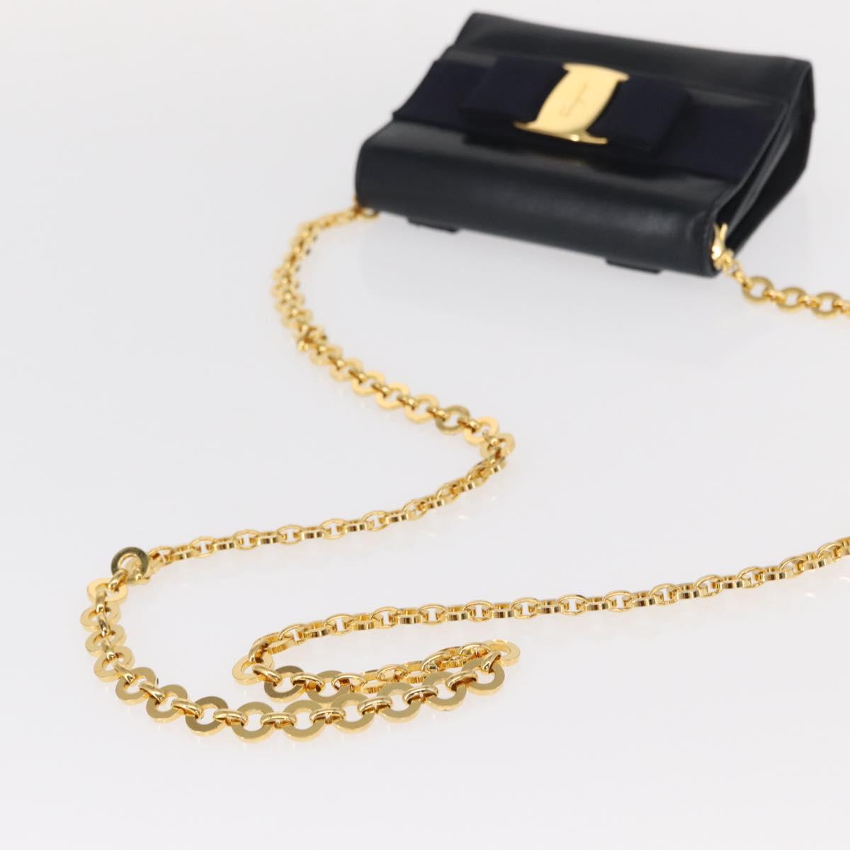 Salvatore Ferragamo Shoulder Bag Leather Navy Gold Auth 156321