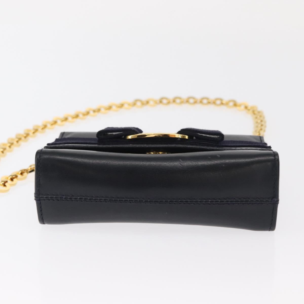 Salvatore Ferragamo Shoulder Bag Leather Navy Gold Auth 156321