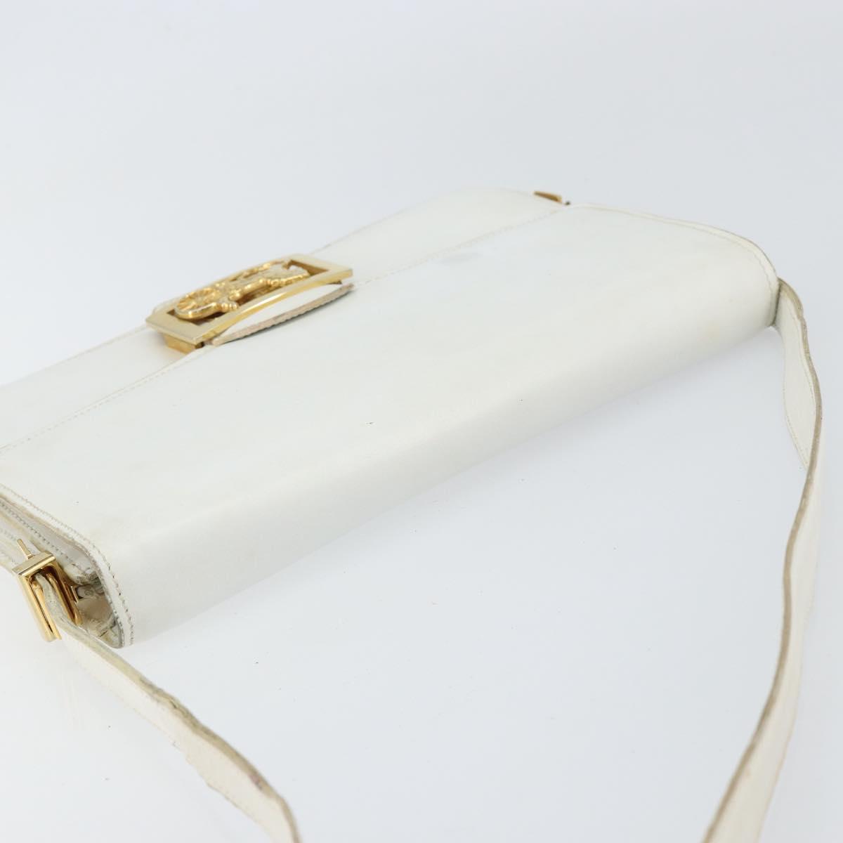 CELINE Shoulder Bag Leather White Gold Auth 156322