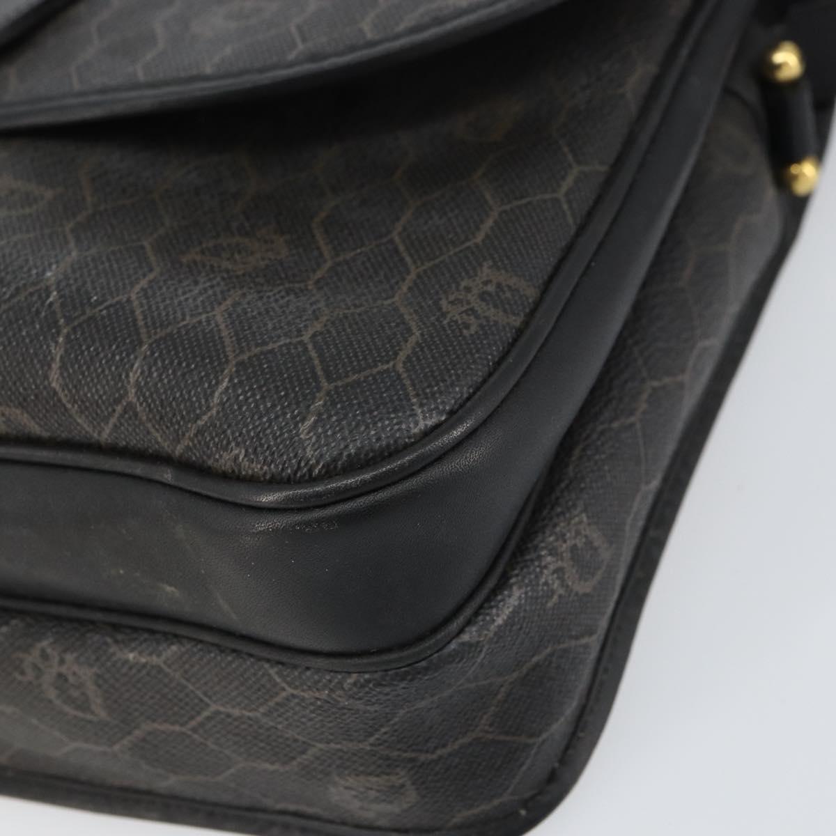 Christian Dior Honeycomb Canvas Shoulder Bag PVC Black Gold Auth 156324