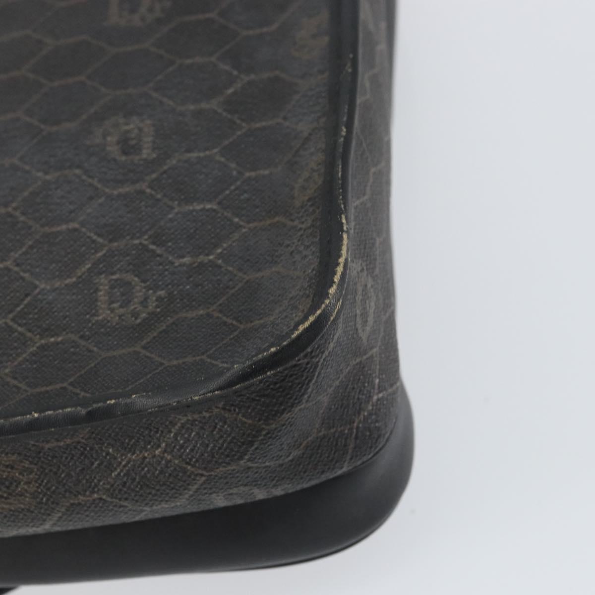 Christian Dior Honeycomb Canvas Shoulder Bag PVC Black Gold Auth 156324