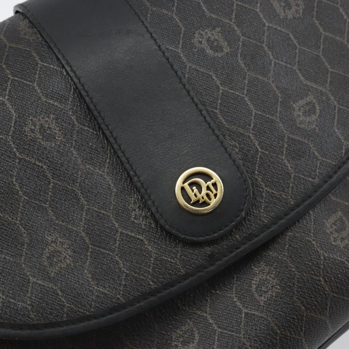 Christian Dior Honeycomb Canvas Shoulder Bag PVC Black Gold Auth 156324