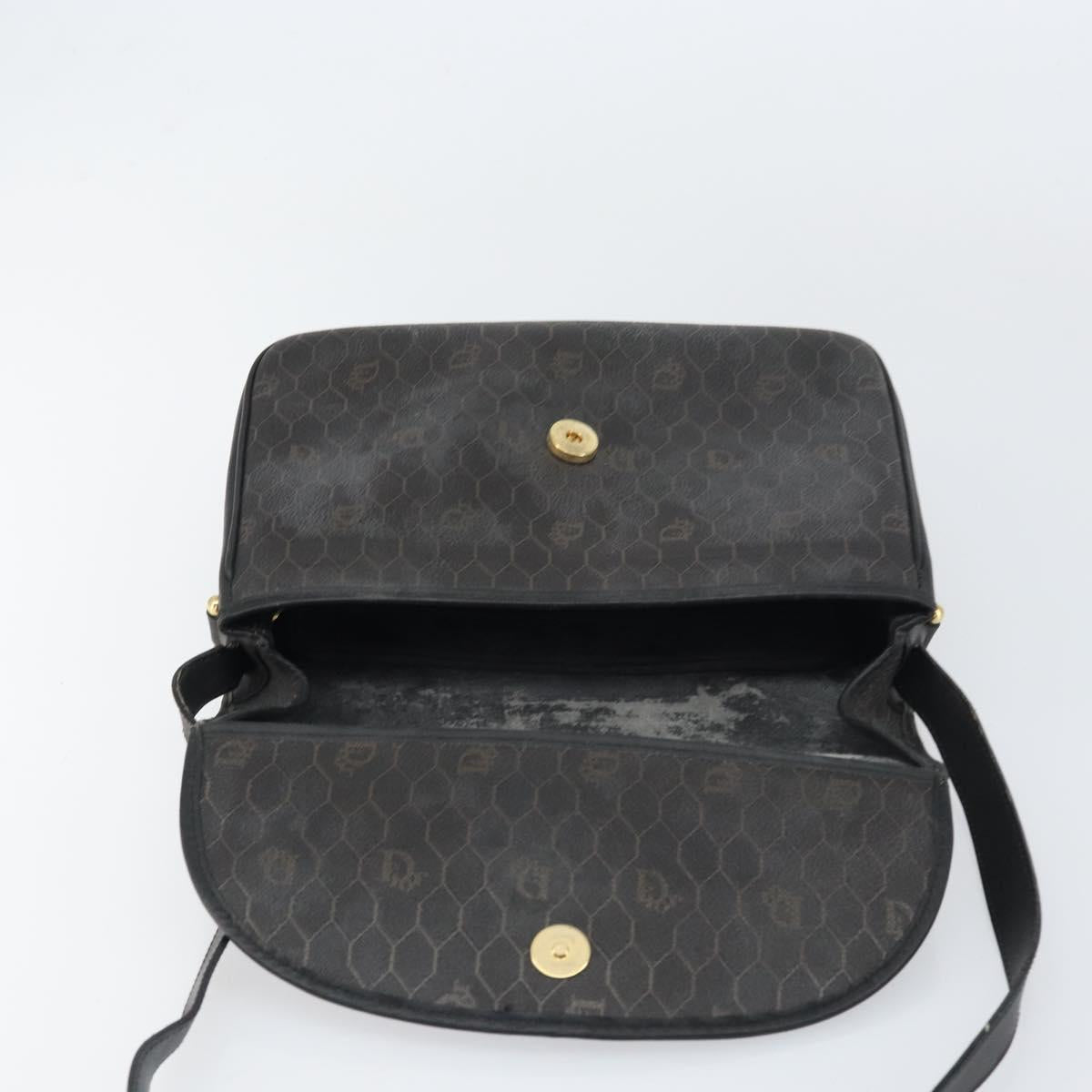 Christian Dior Honeycomb Canvas Shoulder Bag PVC Black Gold Auth 156324