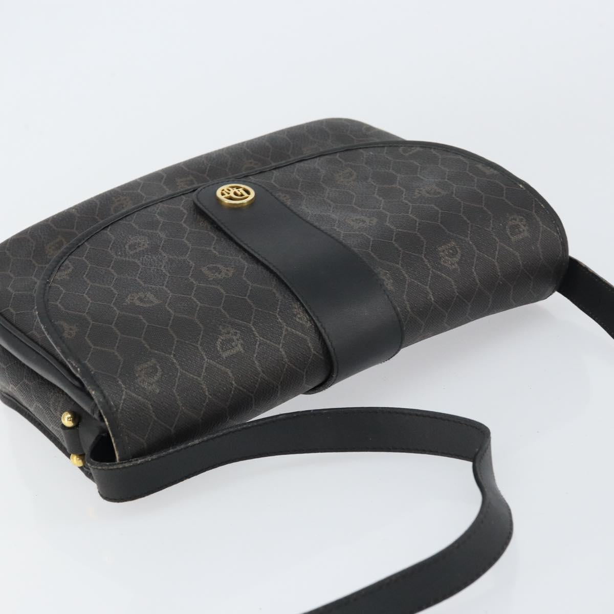 Christian Dior Honeycomb Canvas Shoulder Bag PVC Black Gold Auth 156324