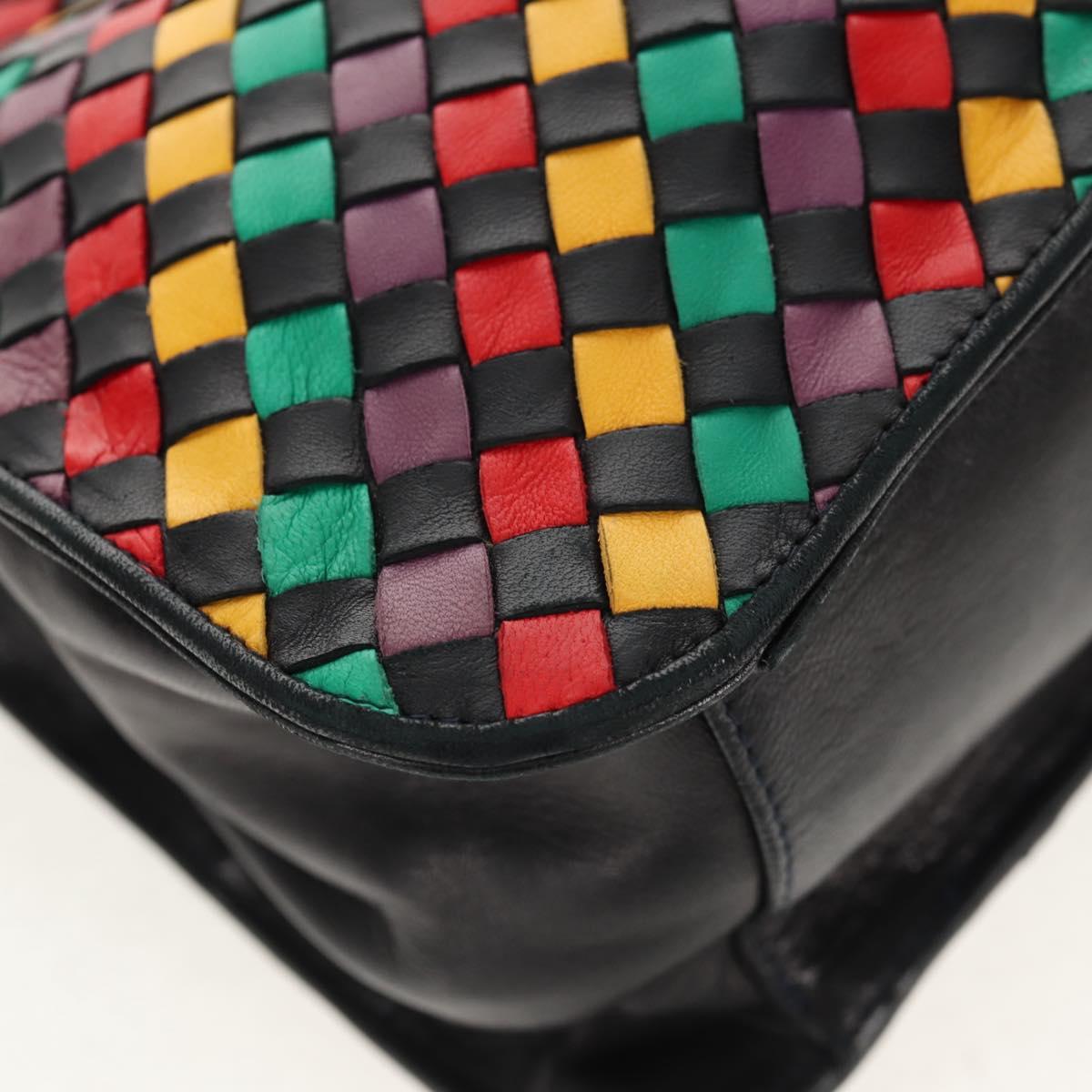 BOTTEGA VENETA INTRECCIATO Shoulder Bag Leather Black Gold Auth 156326V