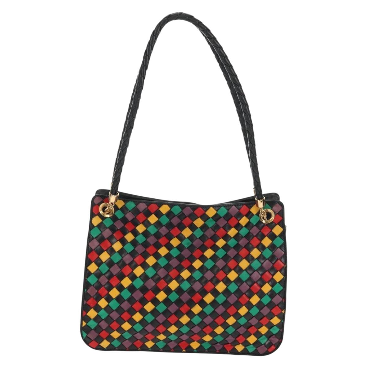 BOTTEGA VENETA INTRECCIATO Shoulder Bag Leather Black Gold Auth 156326V