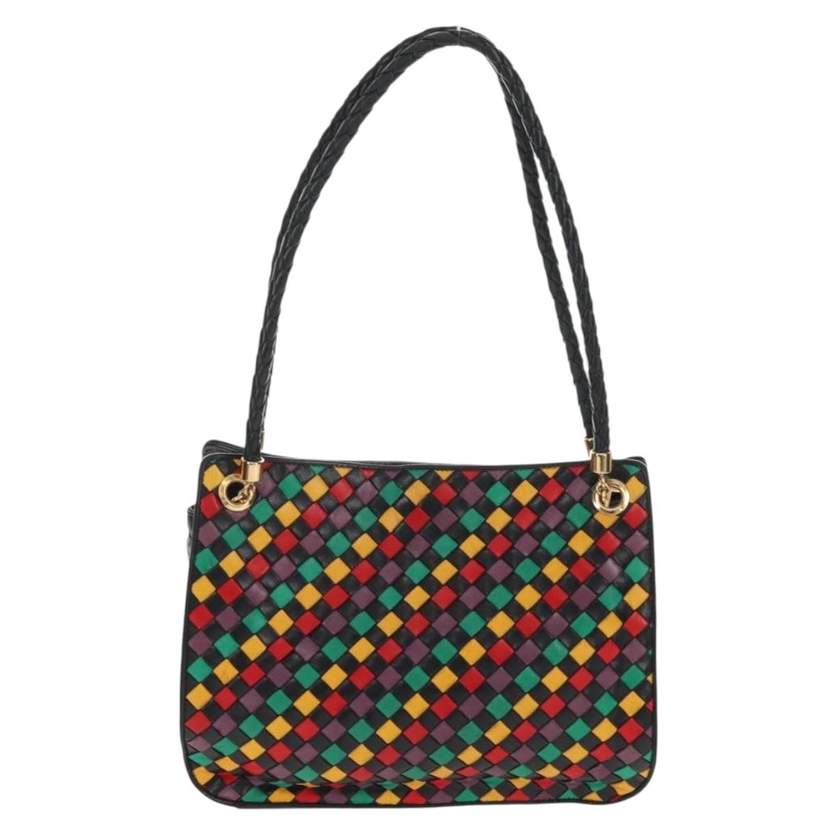 BOTTEGA VENETA INTRECCIATO Shoulder Bag Leather Black Gold Auth 156326V