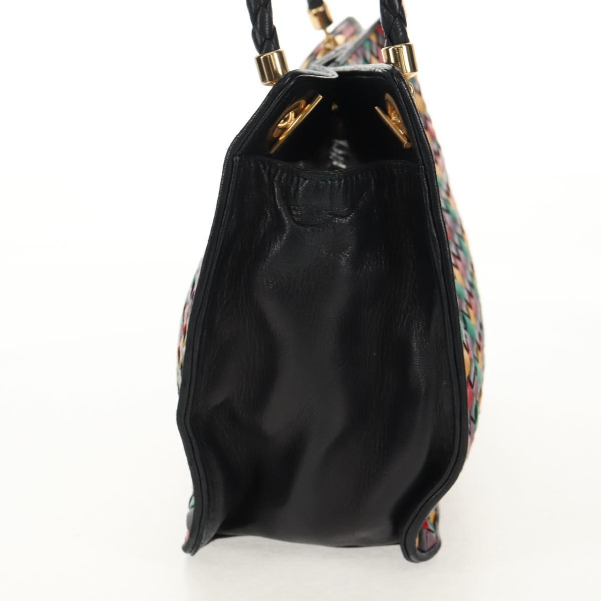 BOTTEGA VENETA INTRECCIATO Shoulder Bag Leather Black Gold Auth 156326V