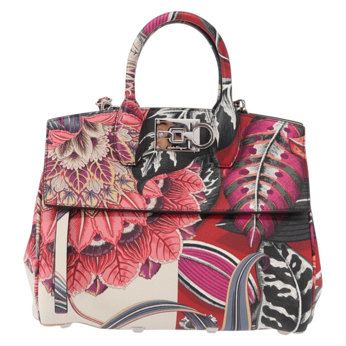 Salvatore Ferragamo Hand Bag Leather 2way Silver Pink Auth 156332SAM