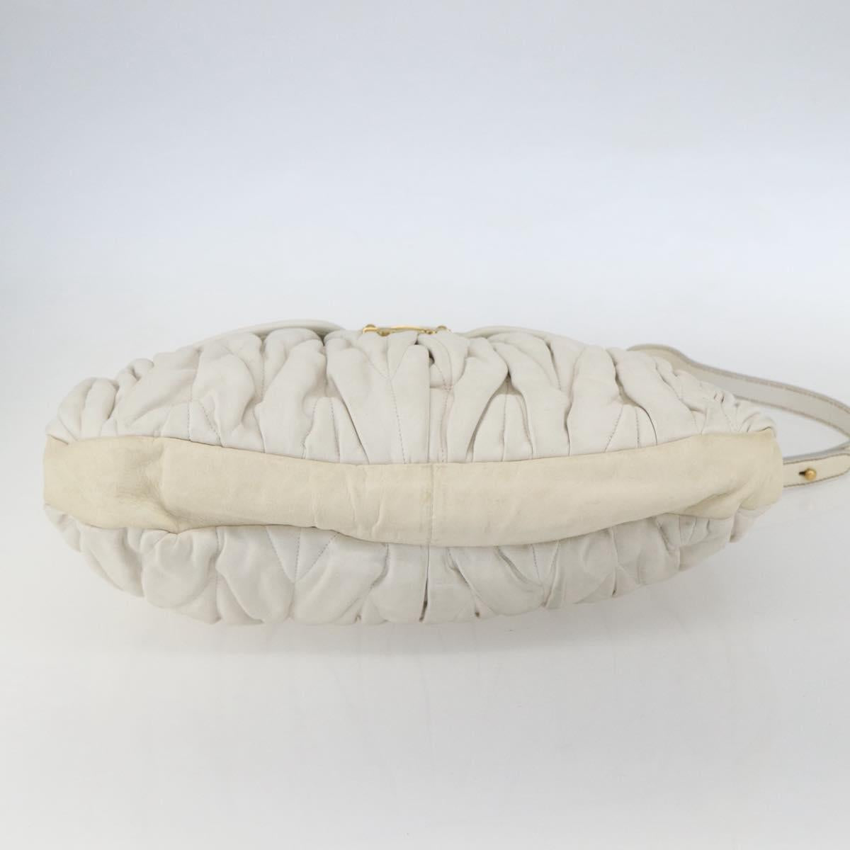 Miu Miu Matelasse Hand Bag Leather 2way White Gold Auth 156334