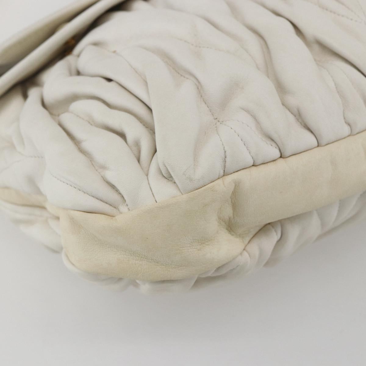 Miu Miu Matelasse Hand Bag Leather 2way White Gold Auth 156334