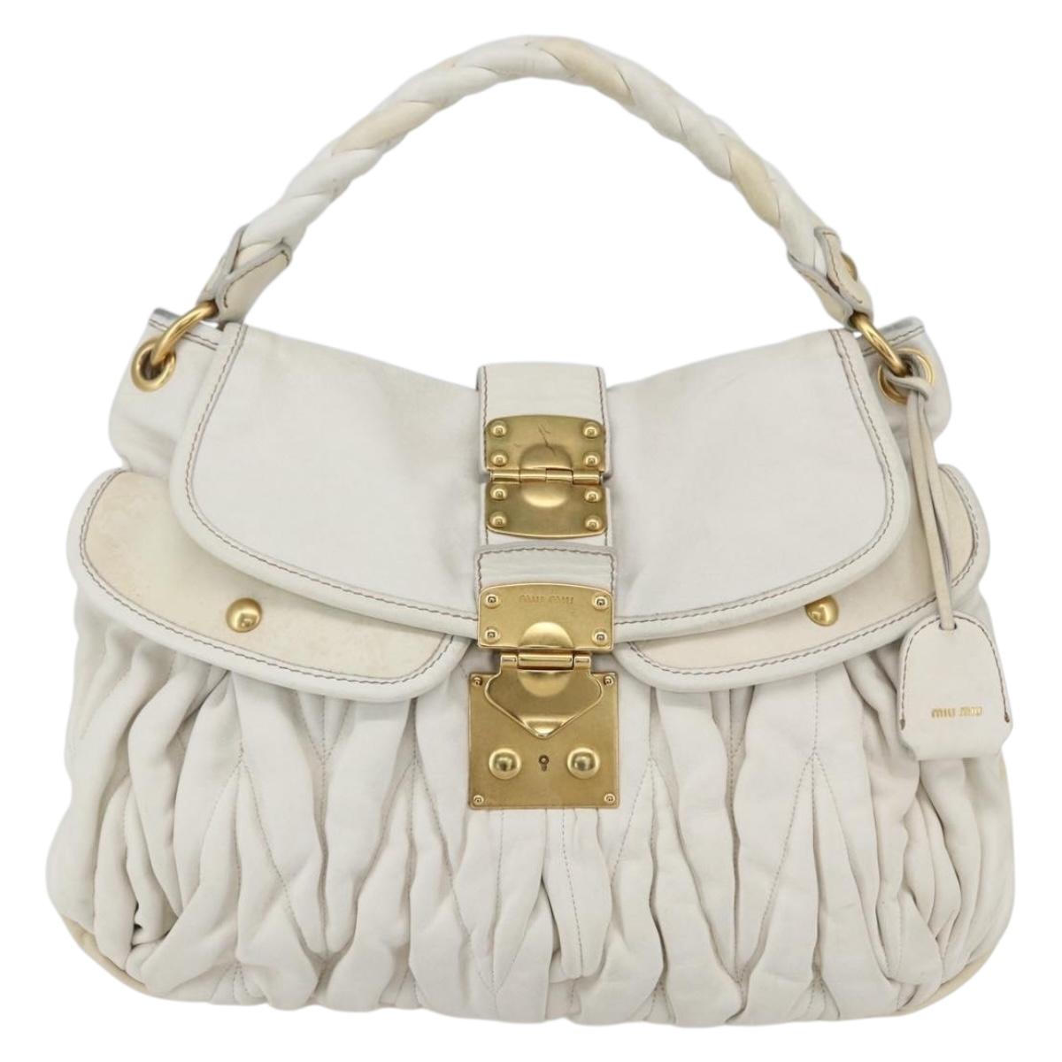 Miu Miu Matelasse Hand Bag Leather 2way White Gold Auth 156334