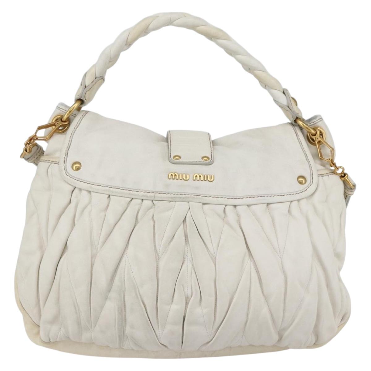 Miu Miu Matelasse Hand Bag Leather 2way White Gold Auth 156334