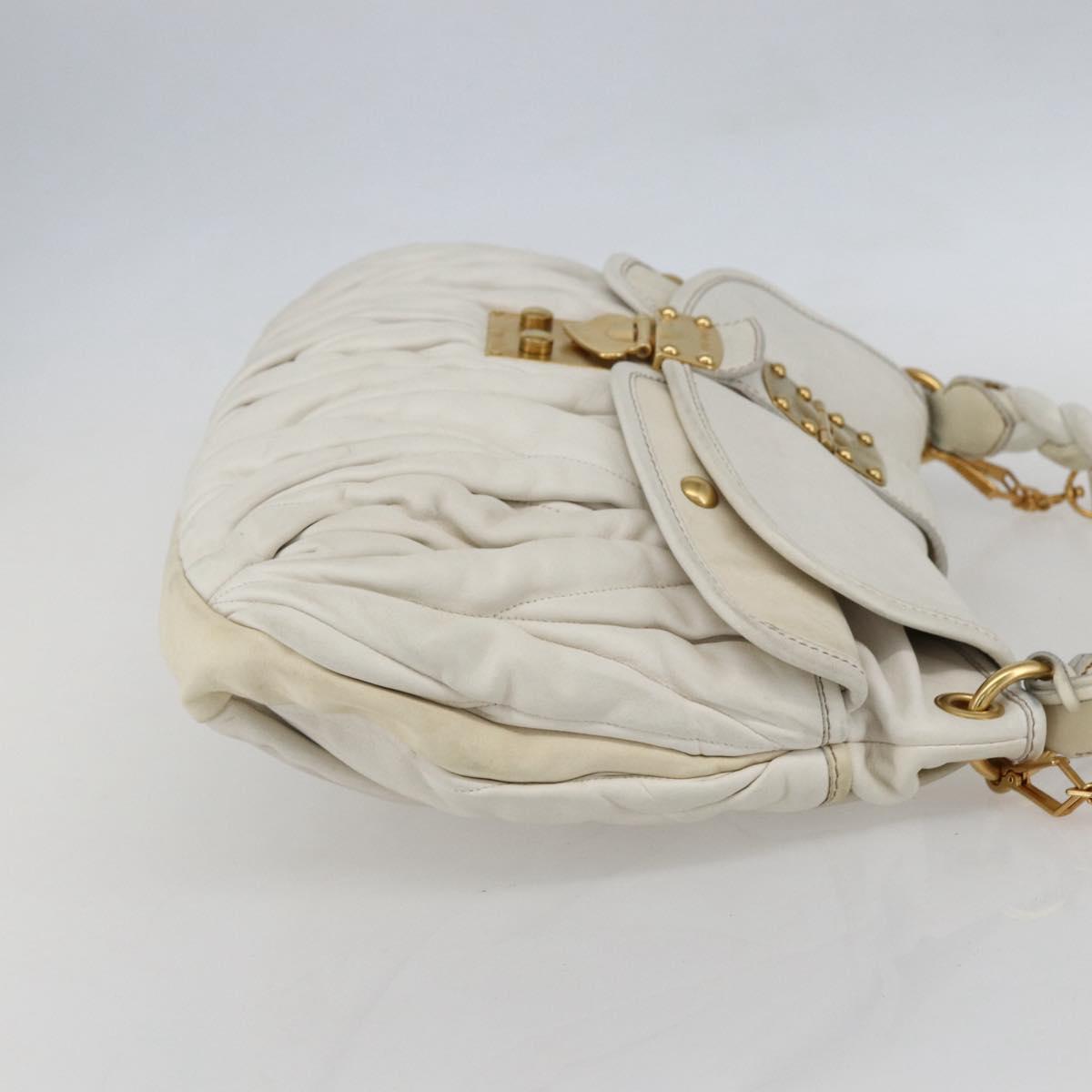 Miu Miu Matelasse Hand Bag Leather 2way White Gold Auth 156334