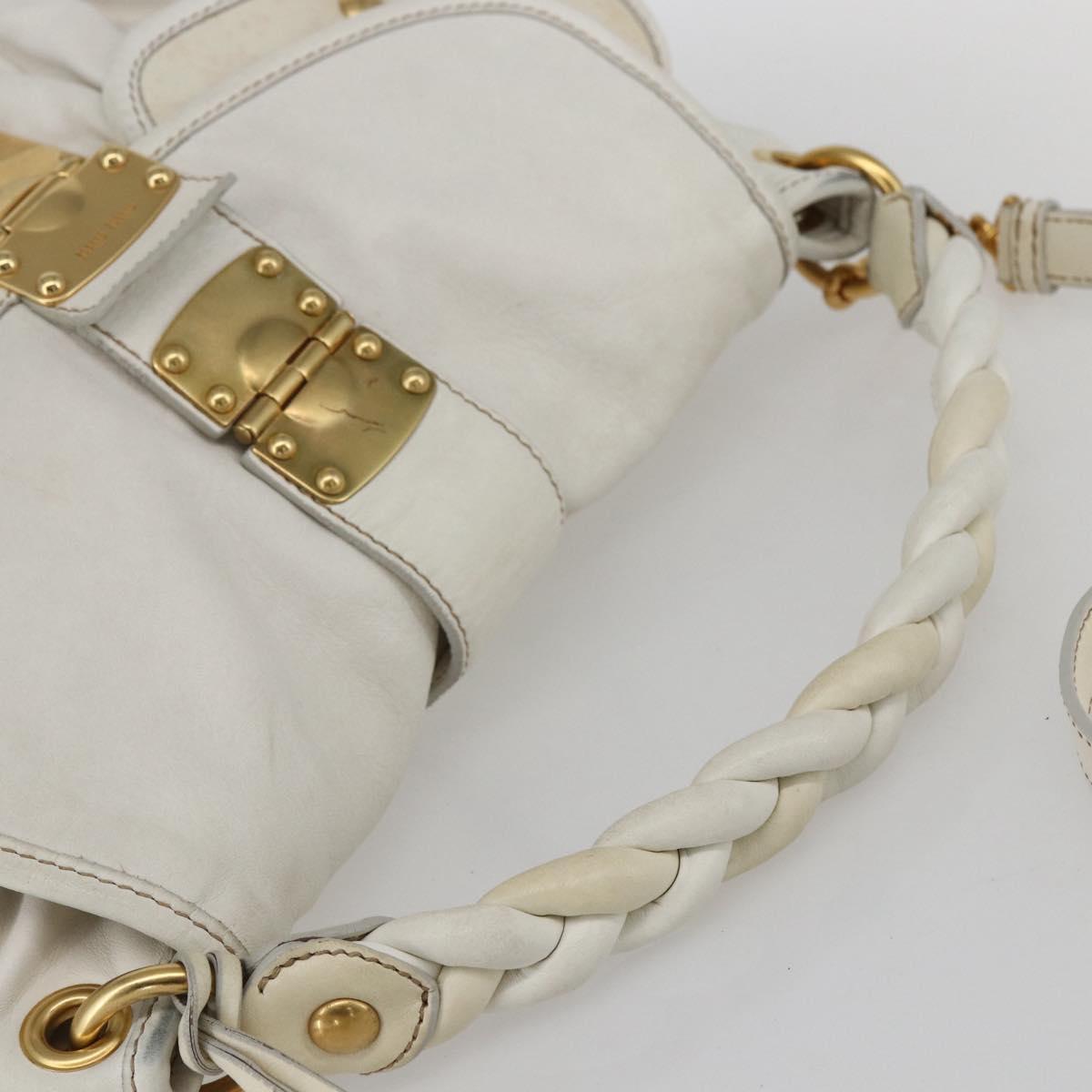 Miu Miu Matelasse Hand Bag Leather 2way White Gold Auth 156334