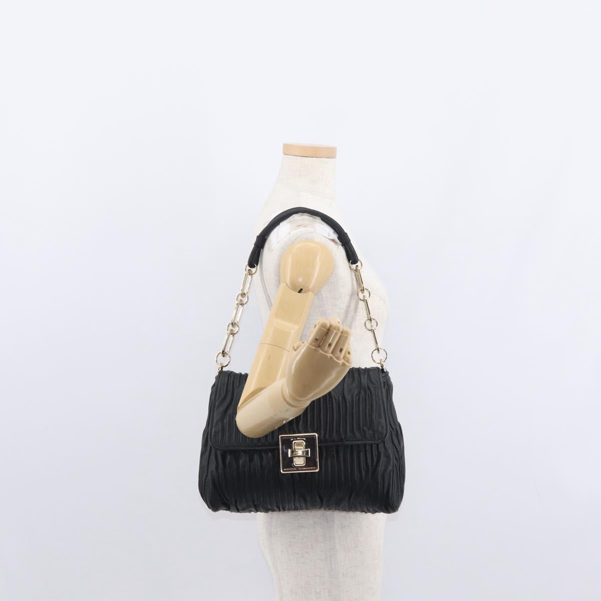 BALLY Chain Shoulder Bag Leather Black Gold Auth 156337