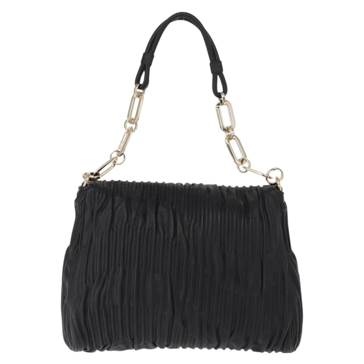 BALLY Chain Shoulder Bag Leather Black Gold Auth 156337