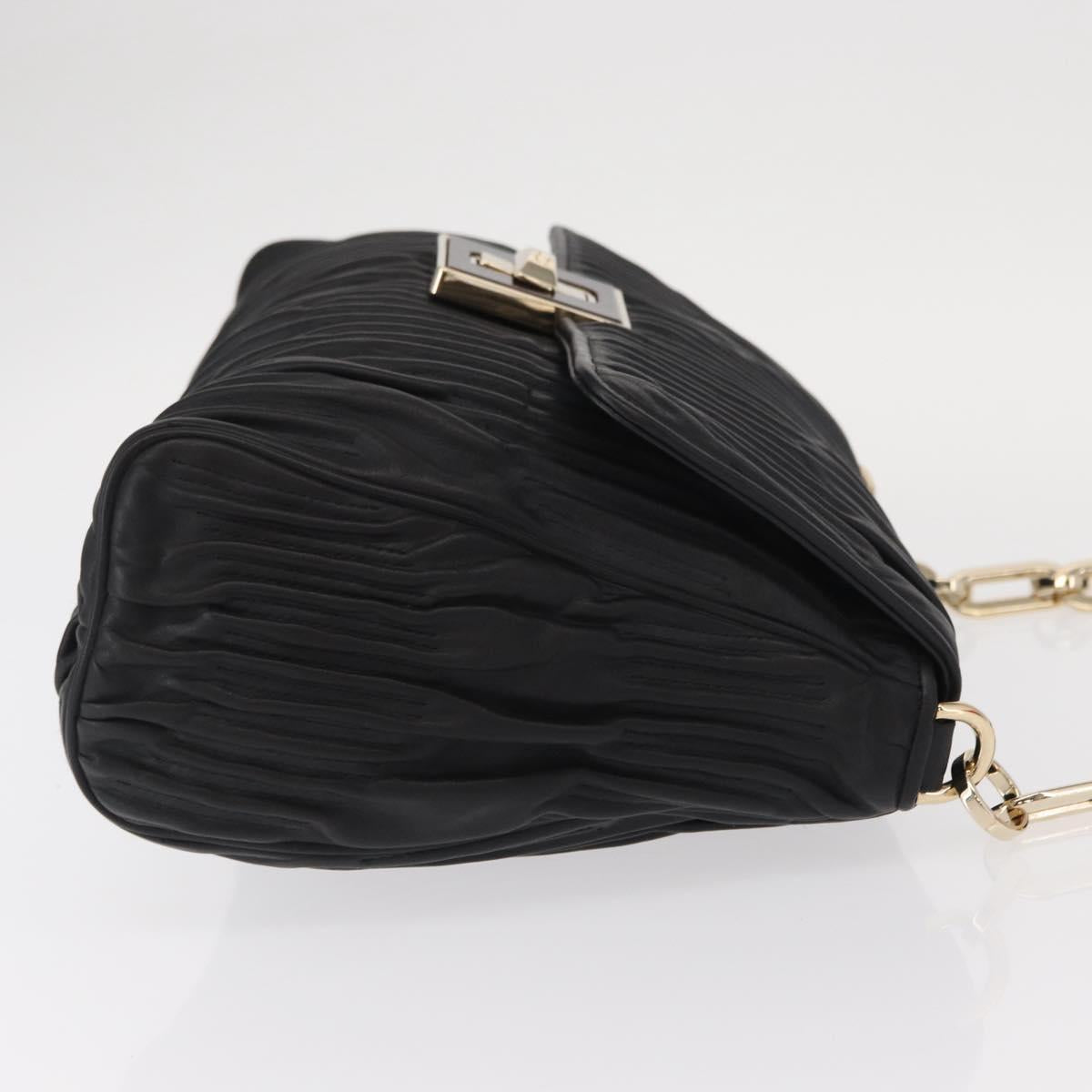 BALLY Chain Shoulder Bag Leather Black Gold Auth 156337