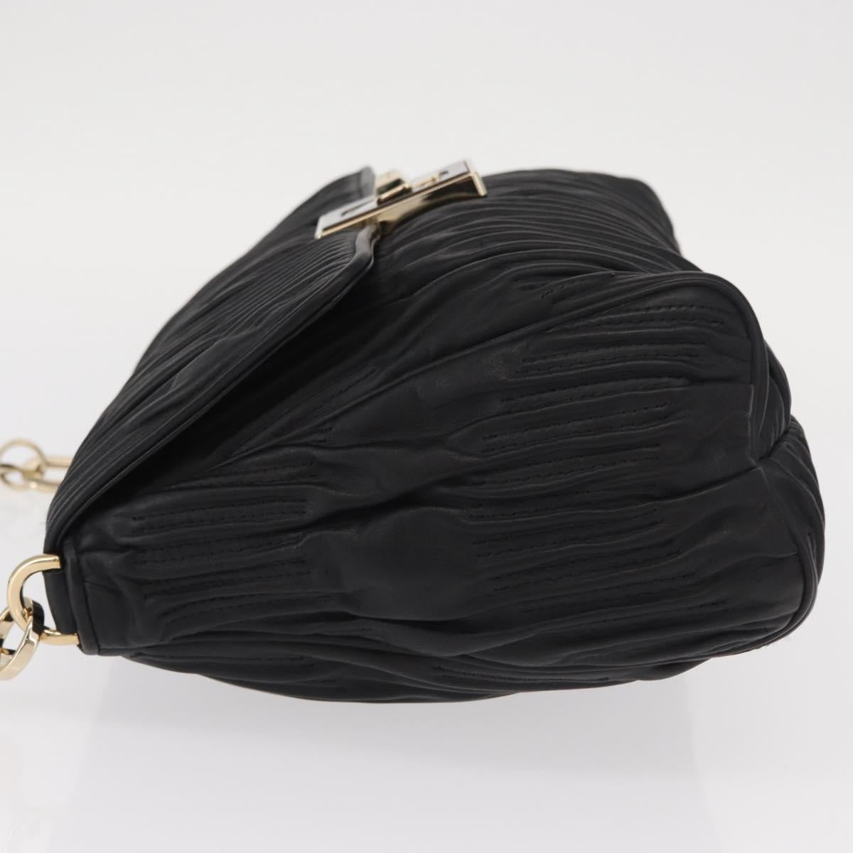 BALLY Chain Shoulder Bag Leather Black Gold Auth 156337