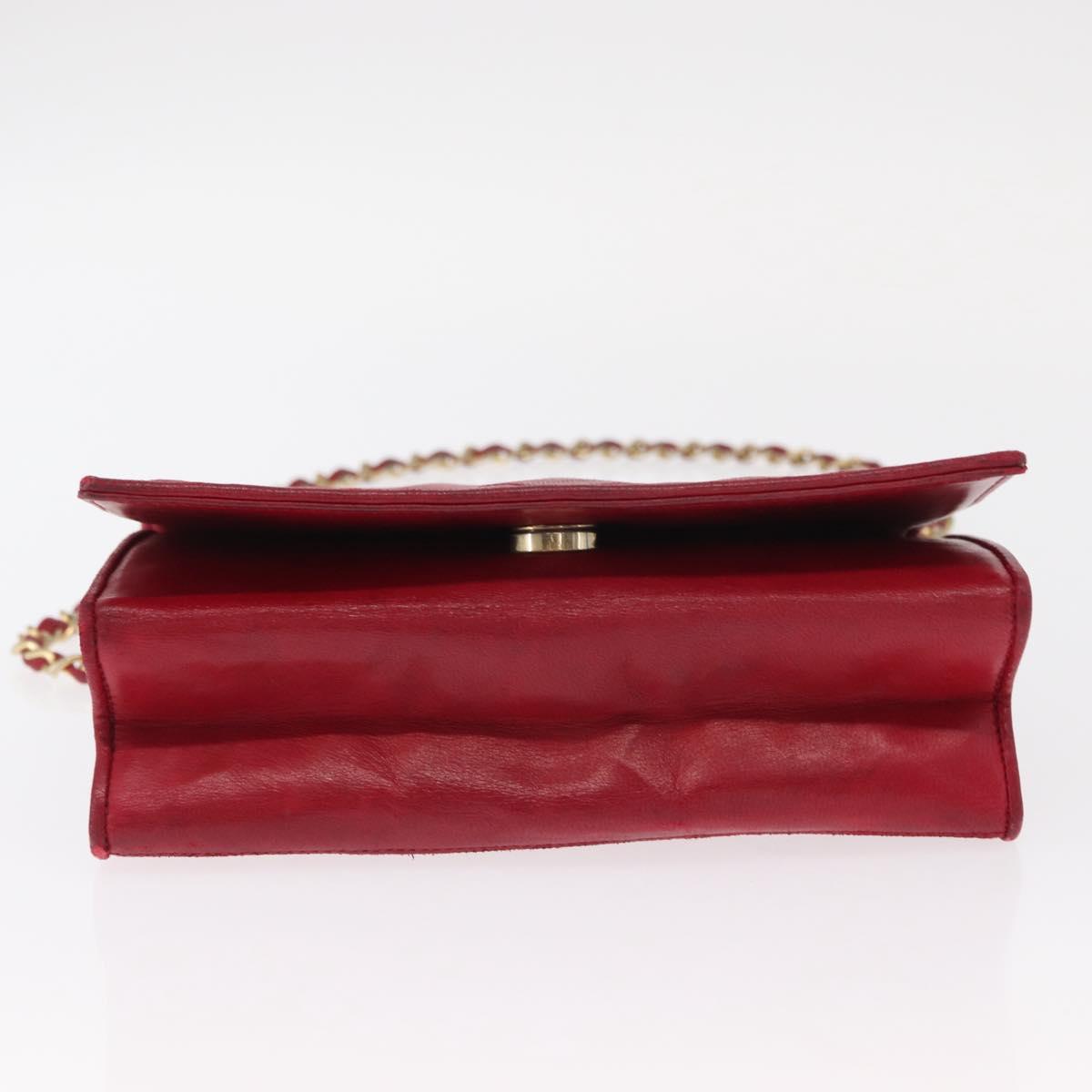 CHANEL Matelasse Chain Shoulder Bag Lamb Skin Red Gold CC Auth 156350