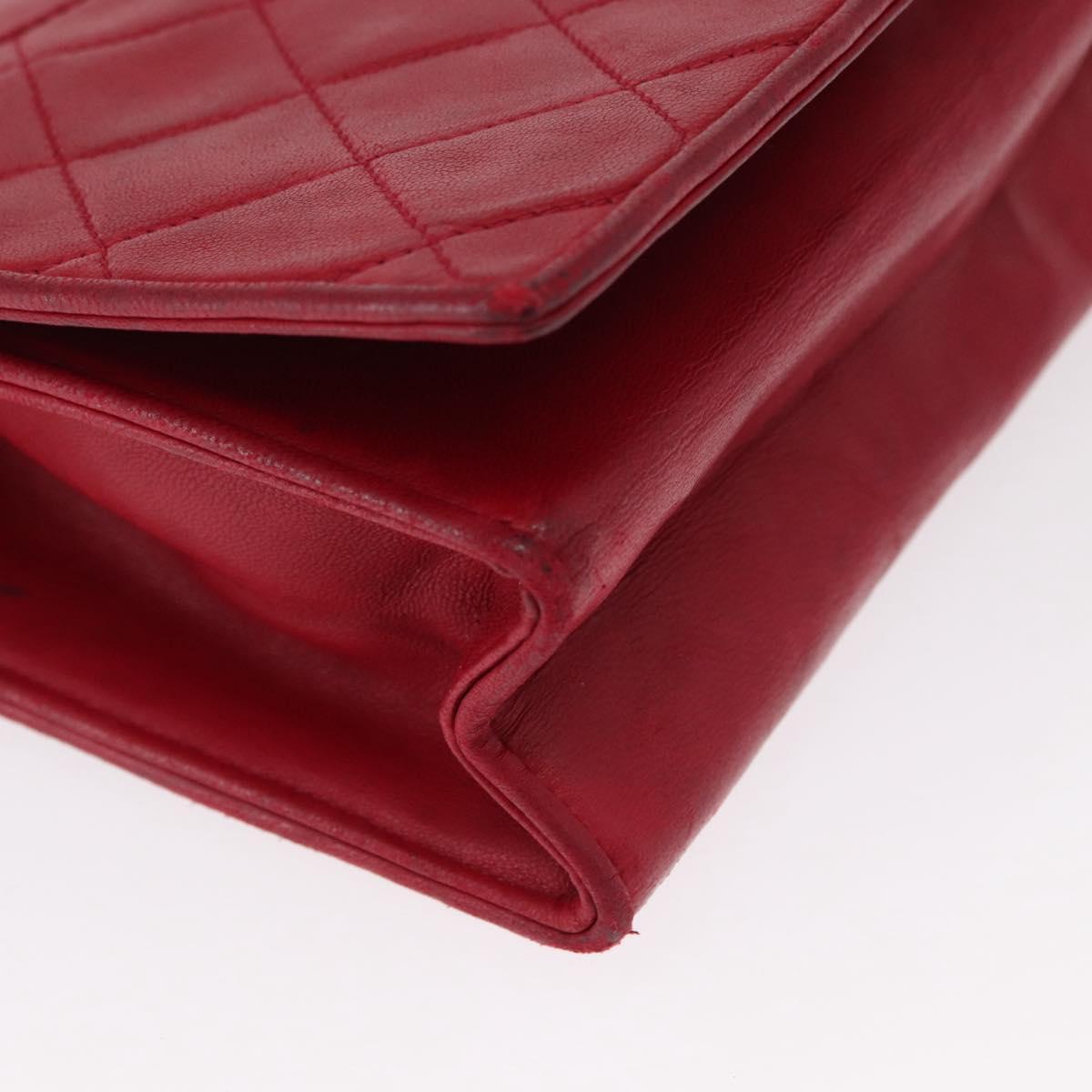 CHANEL Matelasse Chain Shoulder Bag Lamb Skin Red Gold CC Auth 156350