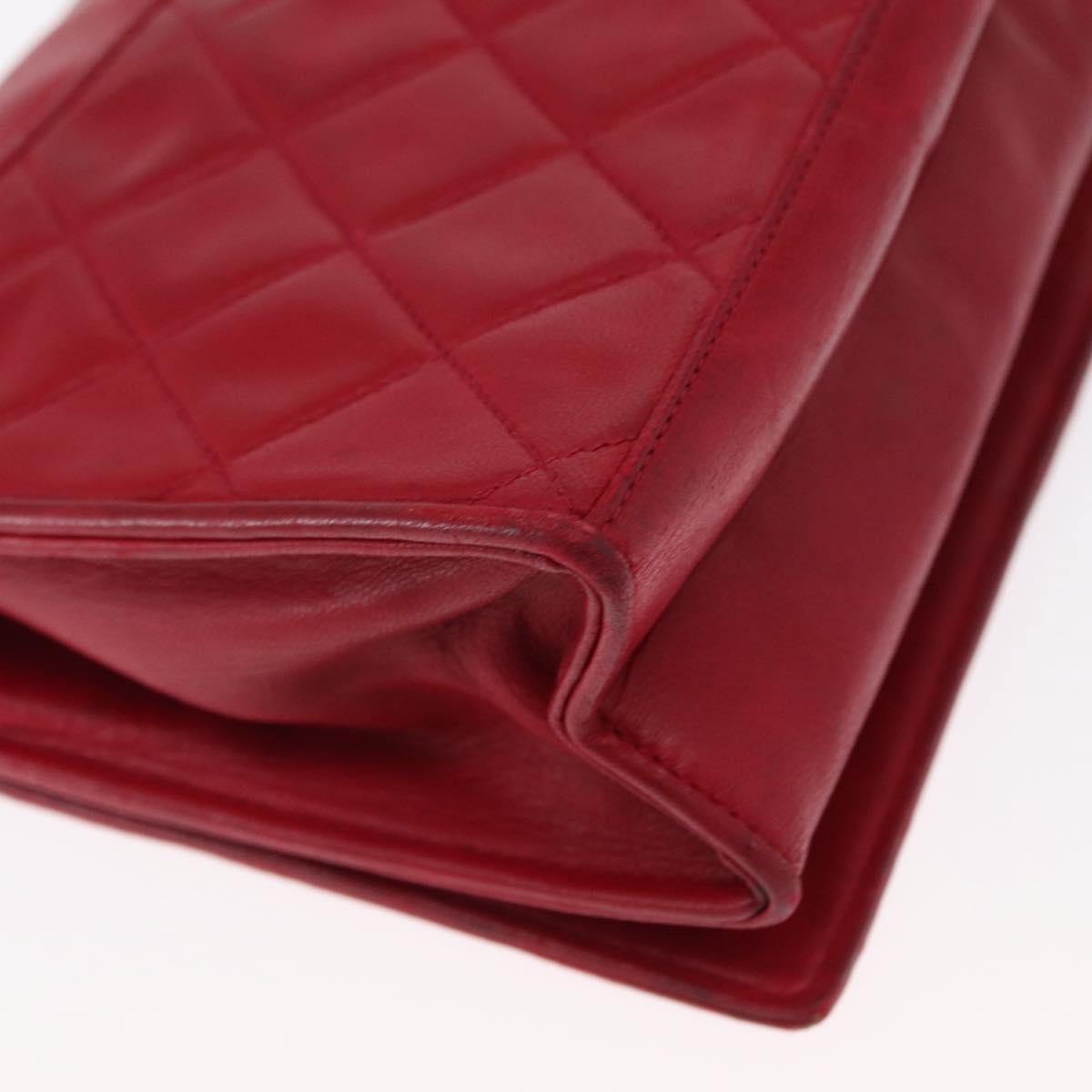 CHANEL Matelasse Chain Shoulder Bag Lamb Skin Red Gold CC Auth 156350