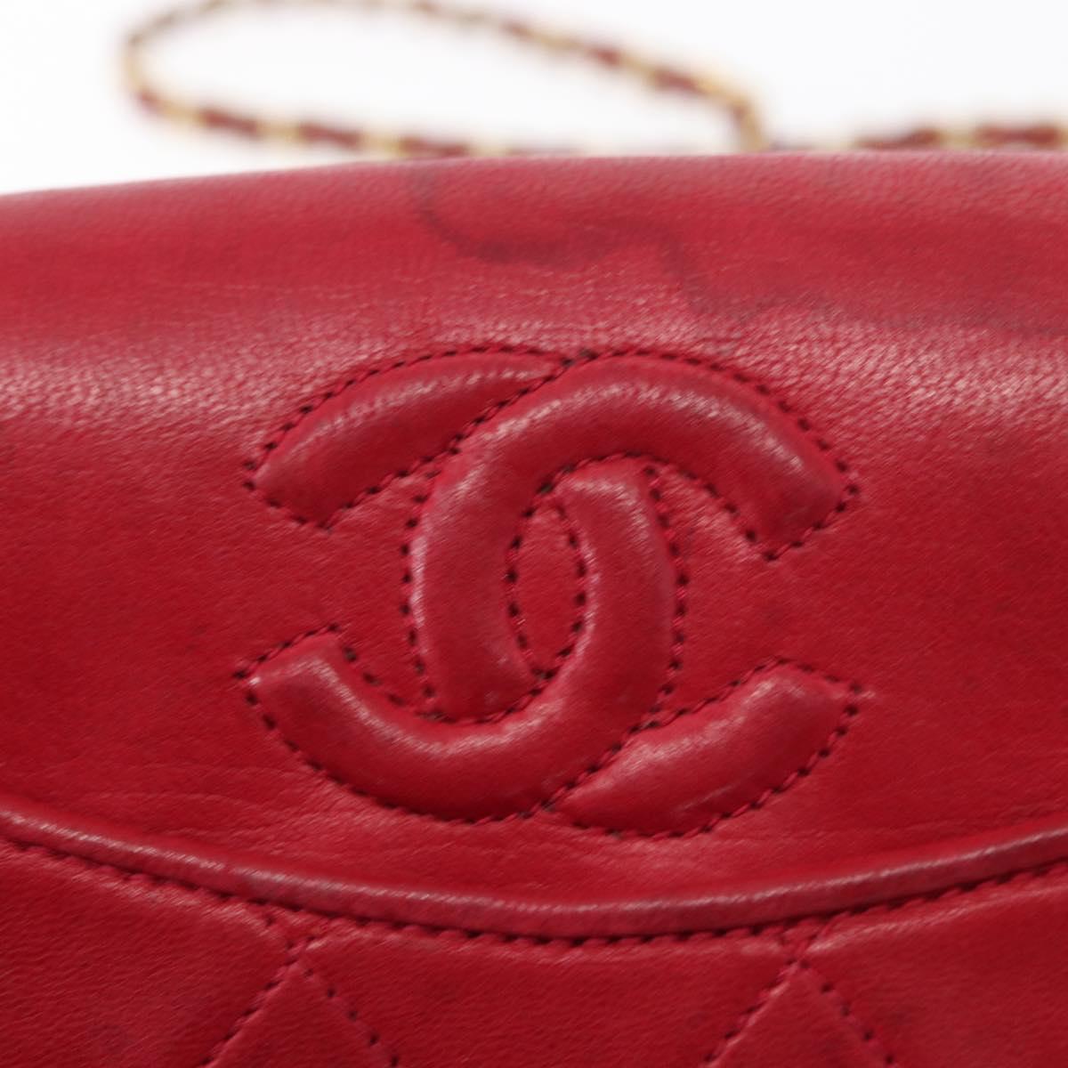 CHANEL Matelasse Chain Shoulder Bag Lamb Skin Red Gold CC Auth 156350