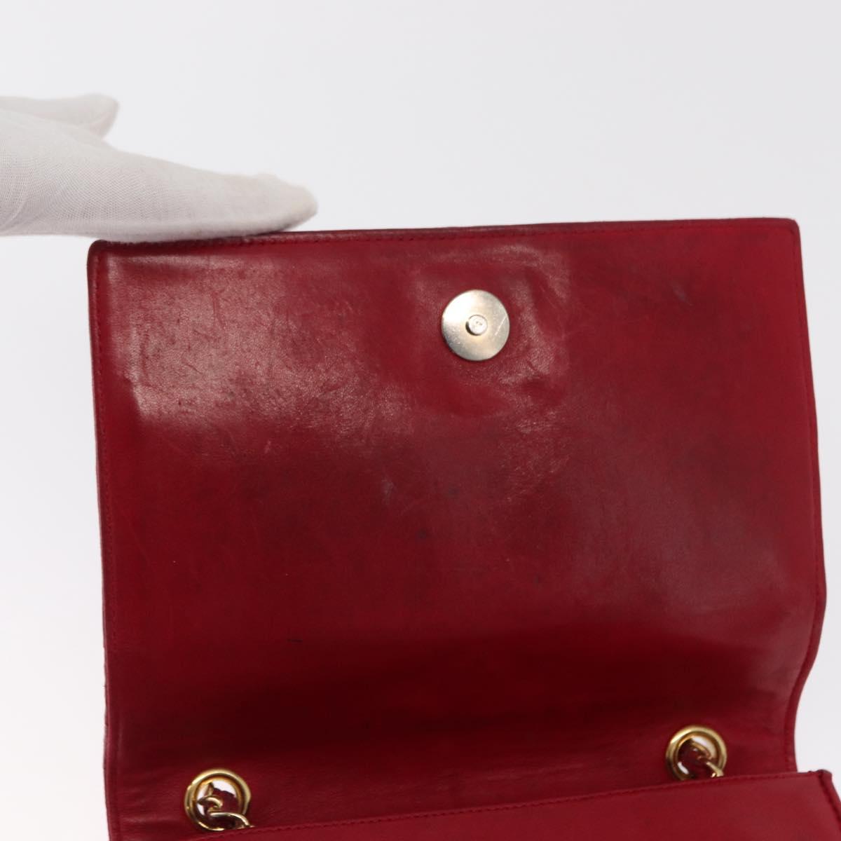 CHANEL Matelasse Chain Shoulder Bag Lamb Skin Red Gold CC Auth 156350