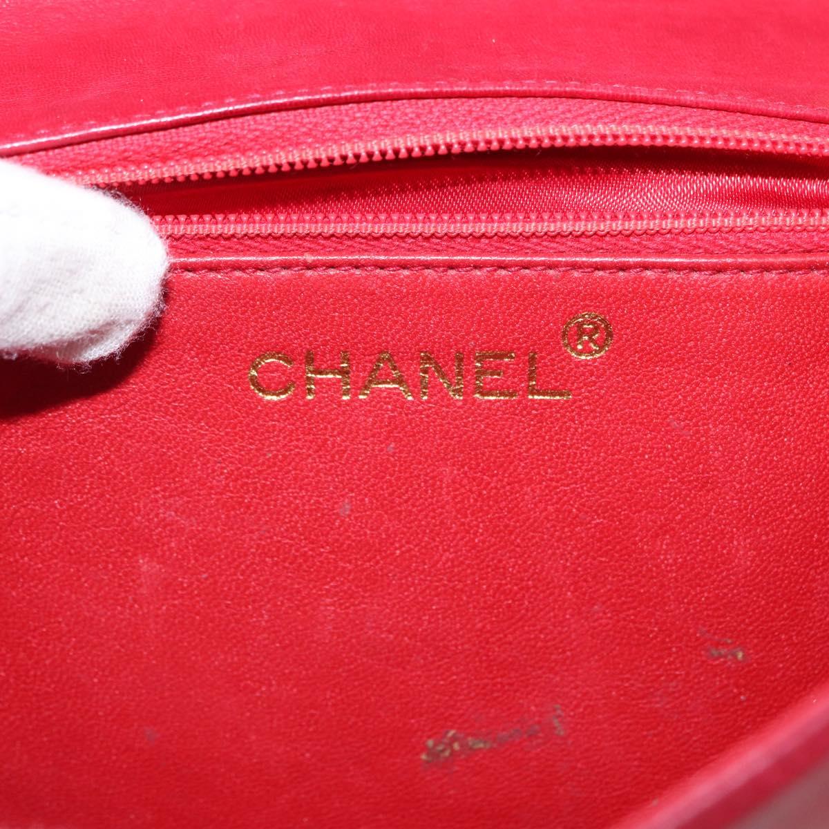 CHANEL Matelasse Chain Shoulder Bag Lamb Skin Red Gold CC Auth 156350